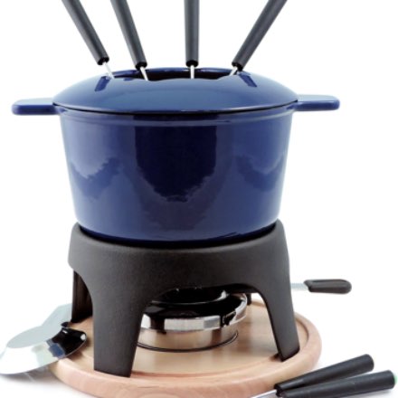 Emile Henry Ceramic Fondue Pot for Cheese Set with Forks & Burner