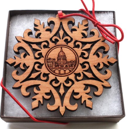 image of Wisconsin Capitol Wood Snowflake Ornament